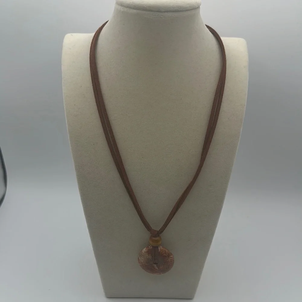 Coral Fossil Jade Donut Pendant Necklace - Picture 9 of 10